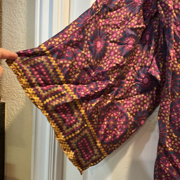 LaRok 100% Silk Purple Bohemian Printed Wrap Kimono Mini Dress XS/S Festival - Picture 4 of 6